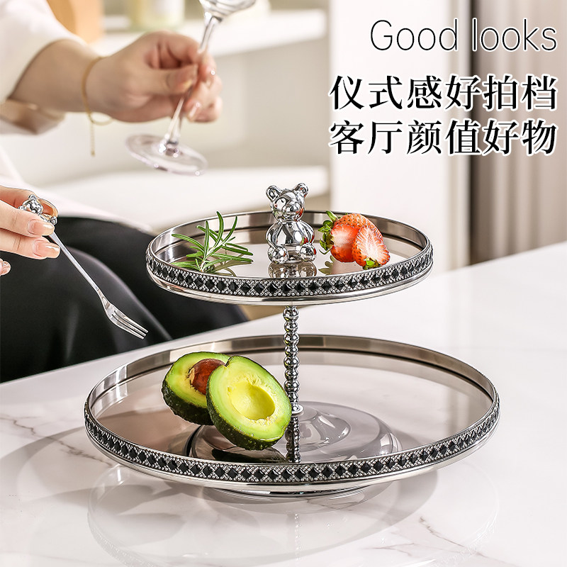 速发玻璃多层水果盘家用客厅摆台零食点心摆放新盘款轻奢前件