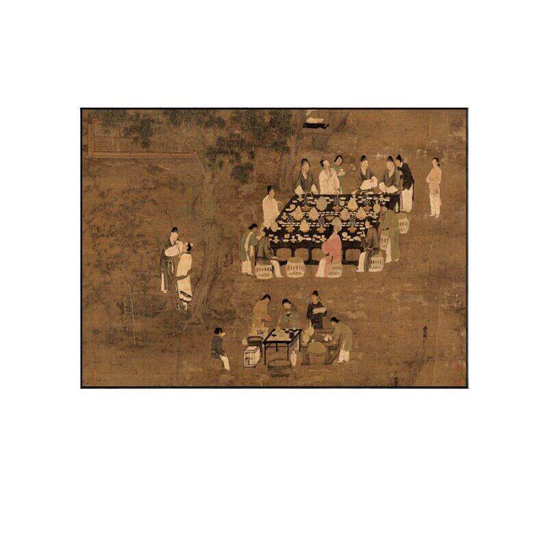 《文会图》新中式装饰画客厅茶室背景墙横版挂画明清古典玄关壁画
