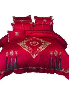 被床婚庆家纺结婚上用品房布置备婚四件套H1088红色喜天赐良婚缘