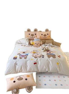 韩风支卡通40纯棉水洗棉刺绣被套幼园儿床上用三品件套家ASB20250