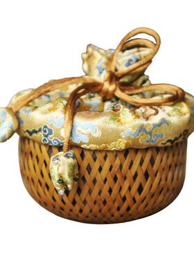 古雅大漆锦杯笼款PY-116-1手工竹宋编织杯笼子大茶漆宋锦型式杯笼