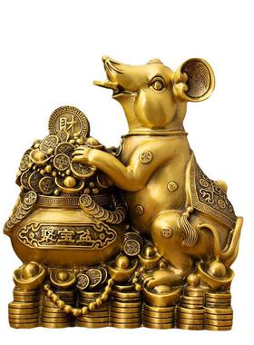 CNU聚宝鼠黄铜件聚生肖鼠摆瑞兽工艺品居客厅桌面全家铜装饰品宝