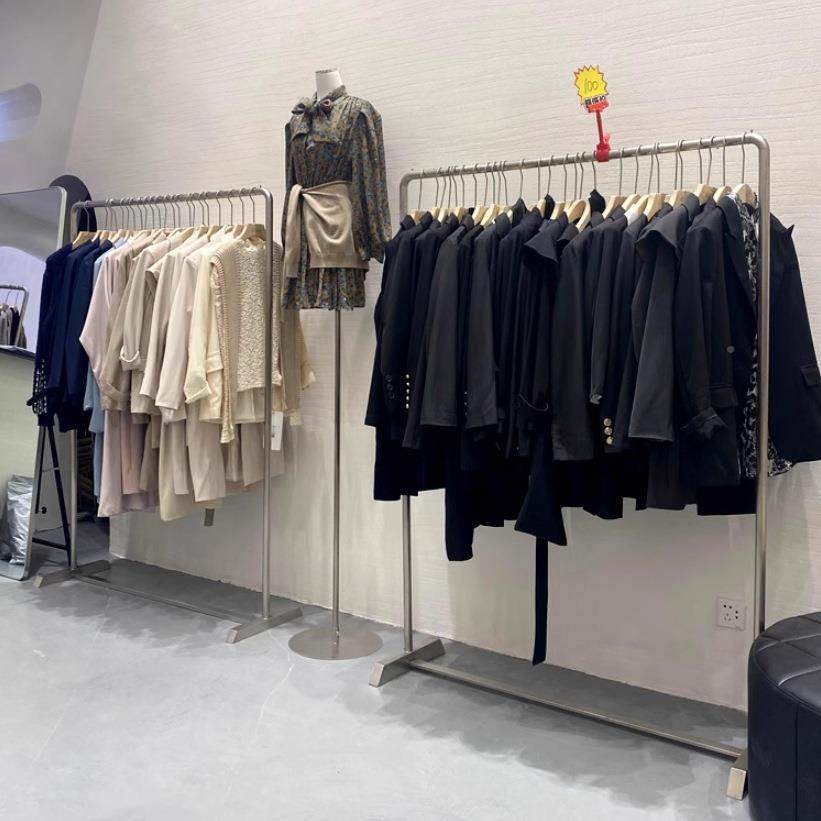 服装店DH-20230中落展示架女装货架地式衣服架架子不锈钢拉丝银色,住宅家具,组合衣架,淘宝优惠券,粉丝福利购,淘宝优惠卷