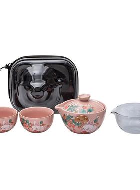 米黄可汝窑陶瓷X2405120快客杯一壶二开片养户外杯旅行茶套具便携