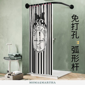 浴帘杆免打孔浴室淋浴卫生间洗澡隔F断铝合金打孔两用弧形杆L型杆