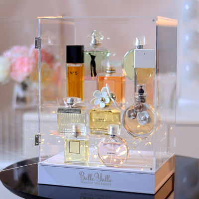 香水展示收纳盒架柜大号阶梯形y有门防尘箱亚克力透明加高多层桌