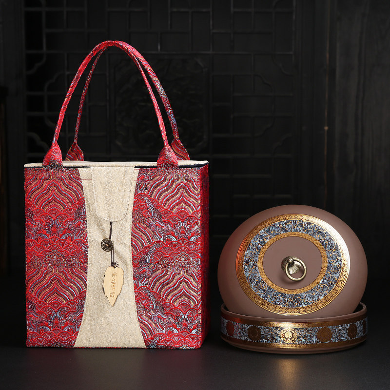 手提布袋装紫砂茶叶罐大号陶瓷白茶357K克普洱茶饼罐茶叶收纳茶盒