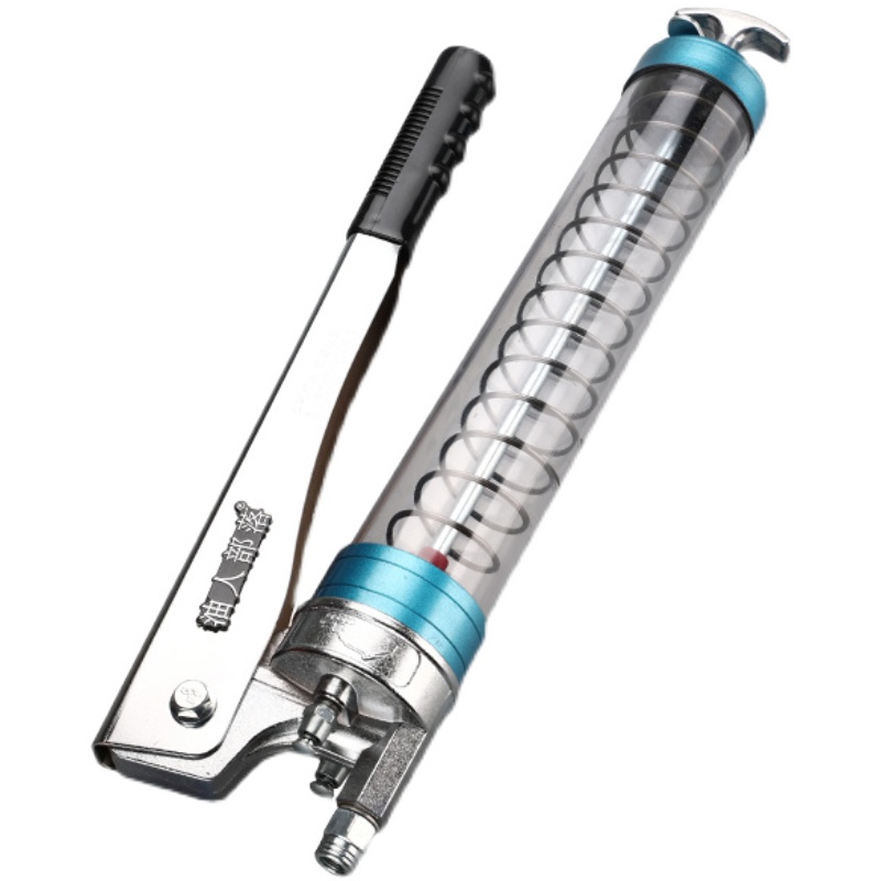 高档品牌高压双齿轮黄油枪透明款900CC大容量省力大出.油量钢管款