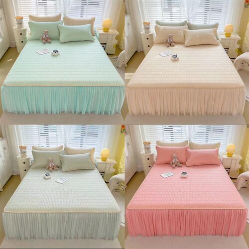 夏季乳胶冰丝凉席三件套床裙款空调床罩母婴X乳胶冰丝凉席