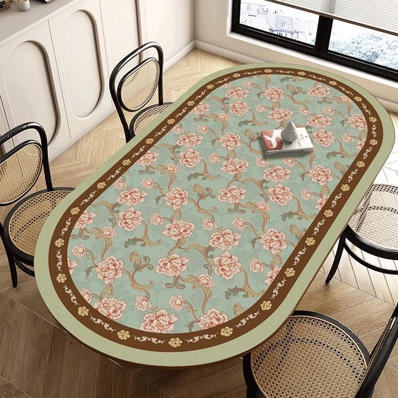 轻奢高级感c椭圆形餐桌垫半圆弧形台桌布免洗防油防水皮革茶几桌