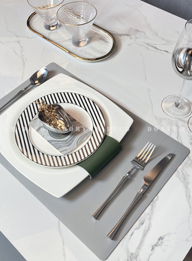 样板间餐具套装餐桌餐盘q售楼部摆台摆件软装饰品餐垫刀叉餐厅摆