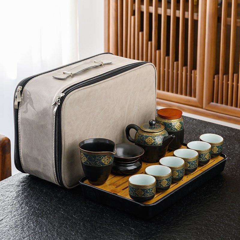 古韵旅行茶具套装户外功夫茶盘便携式陶H瓷茶壶盖碗泡茶杯整套家,餐饮具,旅行茶具,淘宝优惠券,粉丝福利购,淘宝优惠卷
