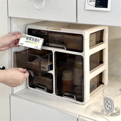 药箱家庭装e大容量药物收纳盒家用防尘抽屉式桌面柜急救药品医药