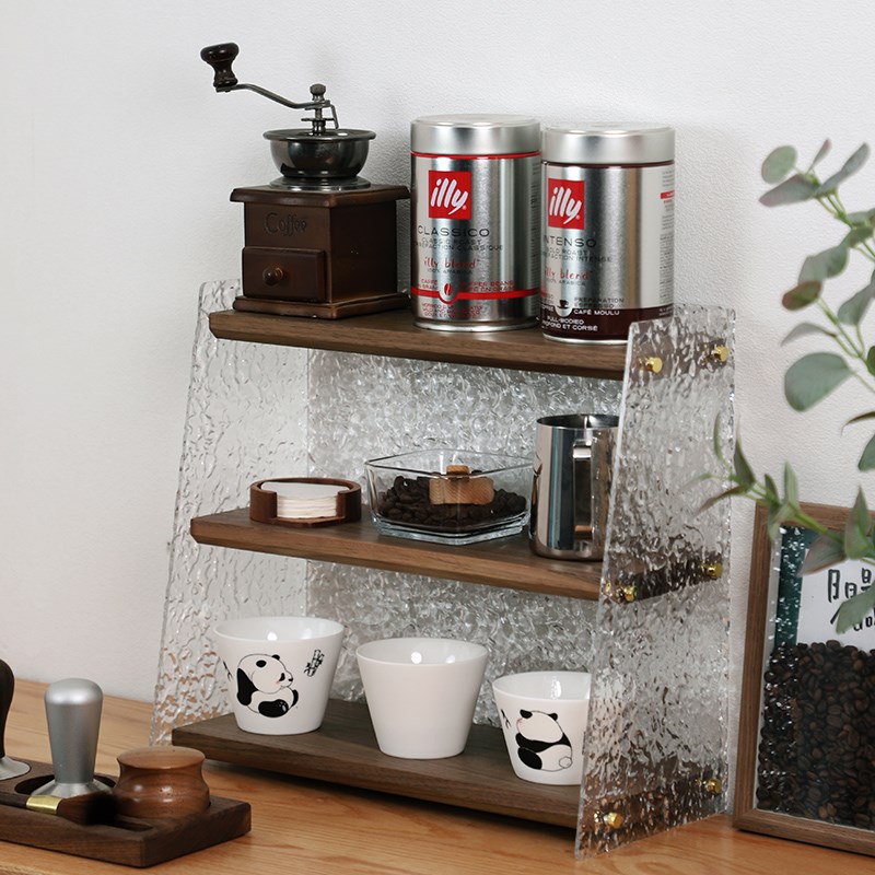 实木桌面置物架亚克力收纳v盒展示架多层马克杯黑胡桃杯架置物架