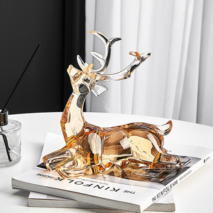 轻奢高档亚克力水晶鹿摆件家居客厅电视J酒柜装饰品办公室桌面小