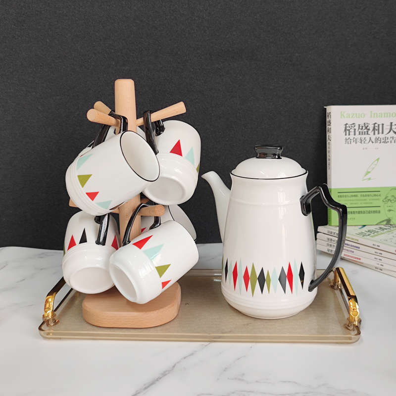 北欧风客厅水杯茶壶套时尚简约水具套装几何图案凉水壶泡茶壶咖啡