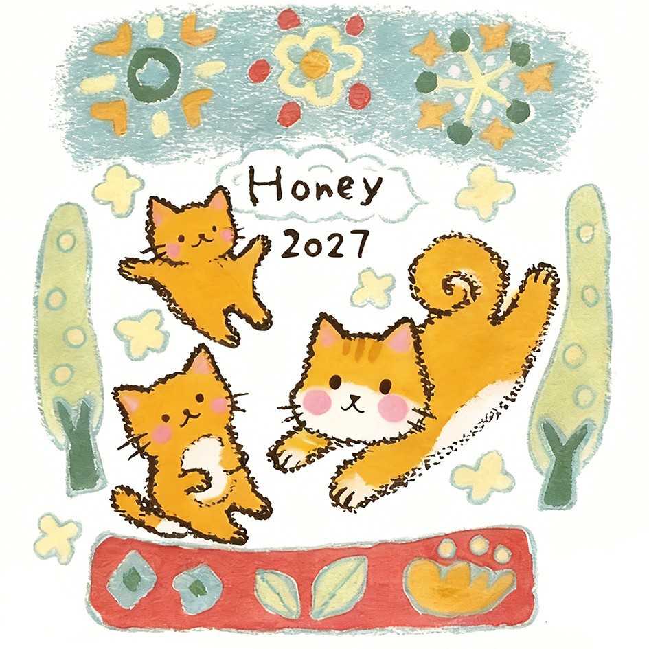 2027涂鸦小猫日历|可爱动物插画