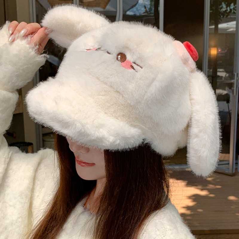 毛茸茸兔耳朵毛绒帽子女秋冬季