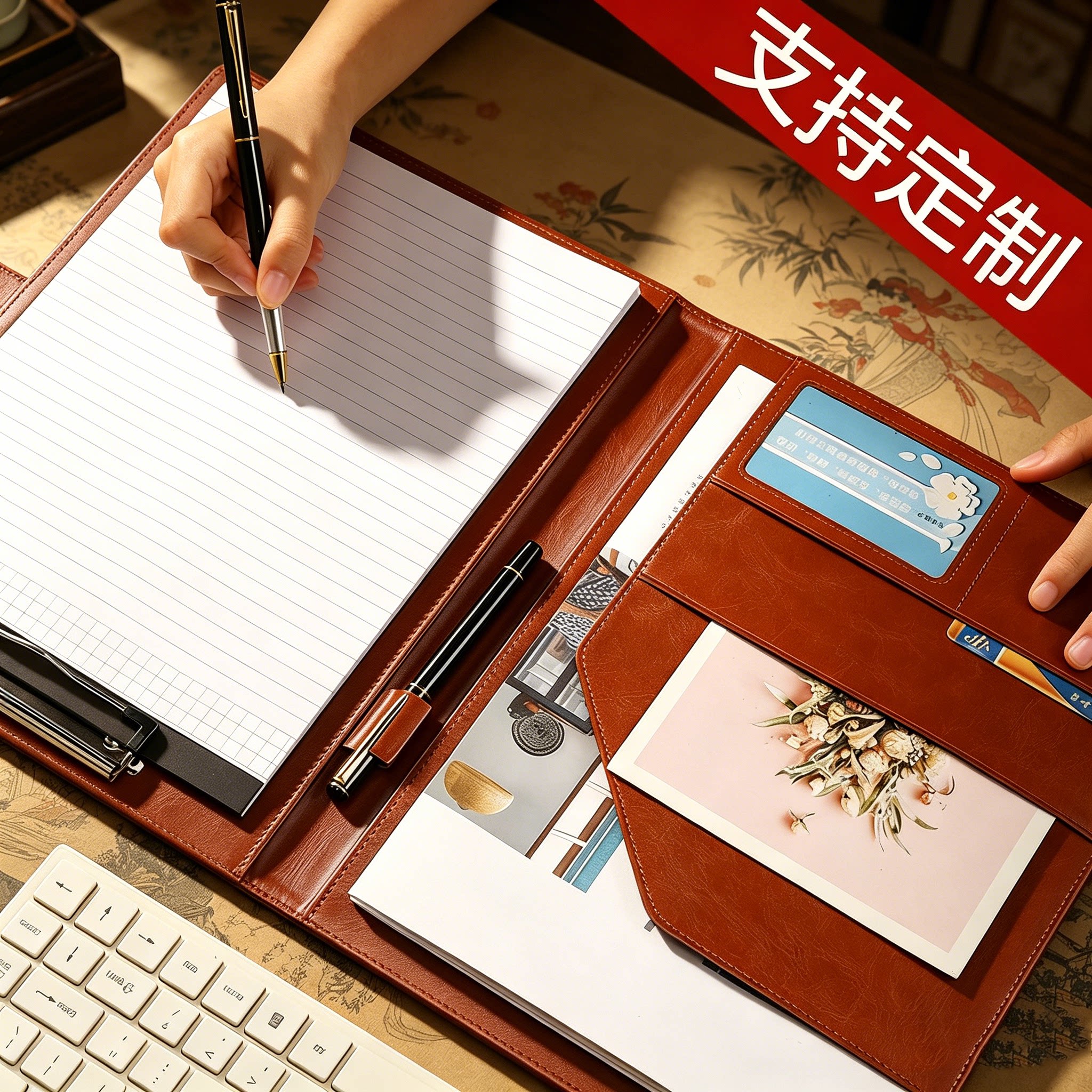 教师节礼物文件夹夹板多功能展业夹a4资料夹会议夹商务办公经理夹皮质销售谈单本签约本带计算器定制logo合同