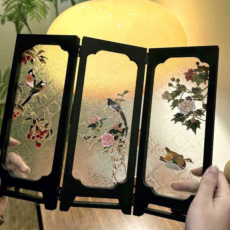 中古风客厅桌面摆件创意边柜装饰摆件喜L上眉梢高级感可折叠屏风