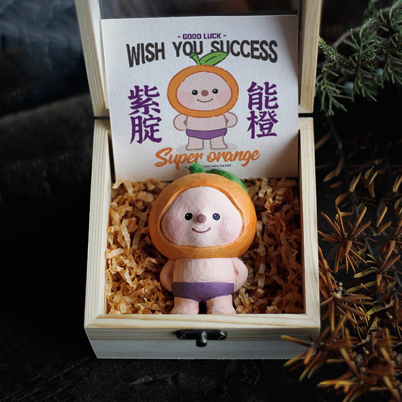 鹿妖商店 紫腚能橙 可爱s橙子 纯手工木雕 实木桌面摆件 上岸礼物