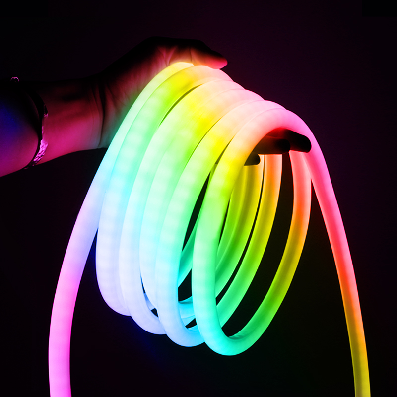 12VRGB灯带变k色led七彩渐变灯条导光条硅胶柔性霓虹防水彩色圆形