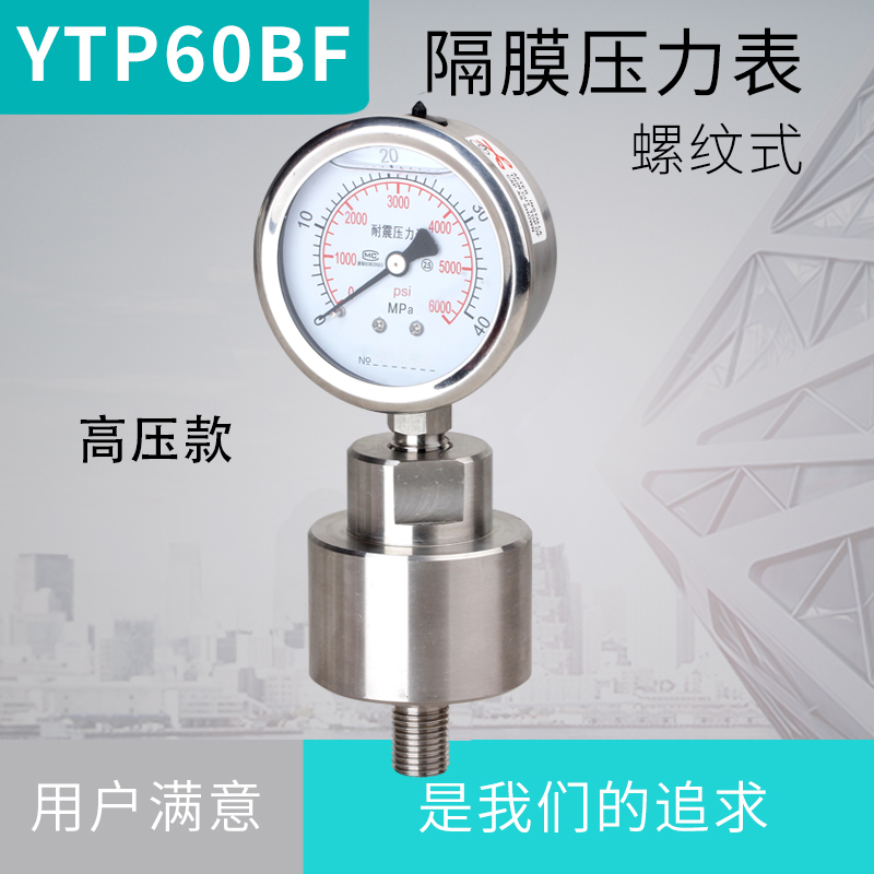 隔膜压力表 YTP60BF螺纹式M1A4*1.5不锈钢款304 膜片316带油