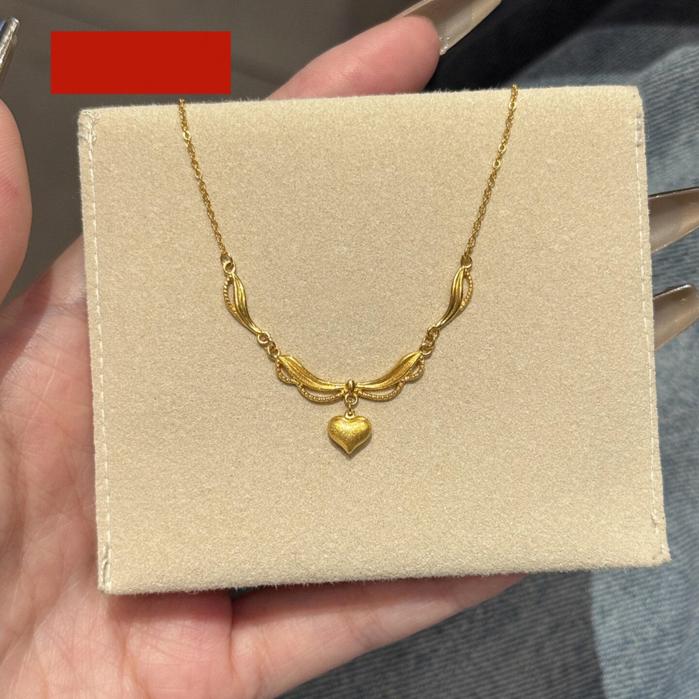 潮港福18K金心缎星语蕾丝缎带爱心套链女纯银心形Y形项链轻奢高级