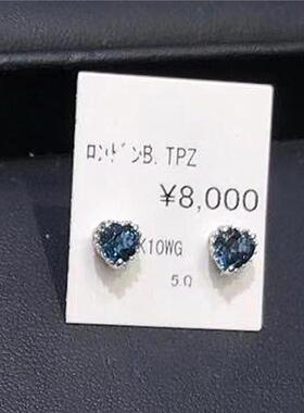 日本Тsuтsui蓝色心形耳钉纯银镀18K金女伦敦蓝宝石爱心耳环钻石