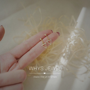 2019新款潮韩国18K金三角形耳环 女黄金纯银耳钉耳饰简约气质个性