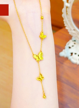 潮港福18K金鱼鳞蝴蝶流苏项链