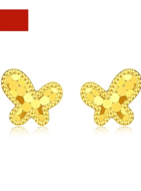 調太幅18K金闪蝶龙鳞耳钉 女高光金5G蝴蝶耳饰纯银黄金蜂巢蝴蝶结