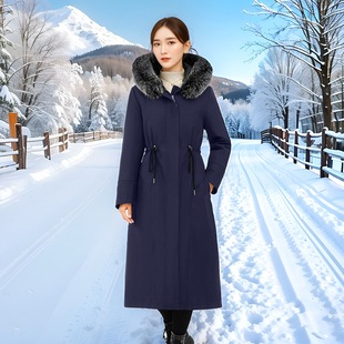 羽绒服派克冬季保暖外套可拆卸女过膝加长款狐狸毛领90白鹅绒内胆