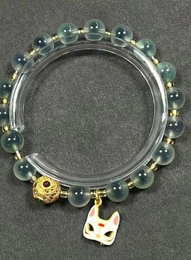 速发绿糖心玛瑙小狐仙面具九尾狐狸吊牌手链香灰瓷琉璃金箔手串饰