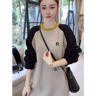 速发2024新秋春款简约插肩拼袖薄款卫衣高级大感码宽松百搭长袖上