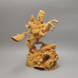 速发木雕崖柏木木马关公关二爷摆件家居客厅人物实骑质中式装饰工