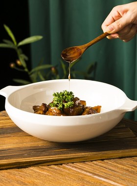 速发水煮高片陶瓷大号酸菜鱼子盆碗白色茄大煲餐具双耳汤碗家用肉