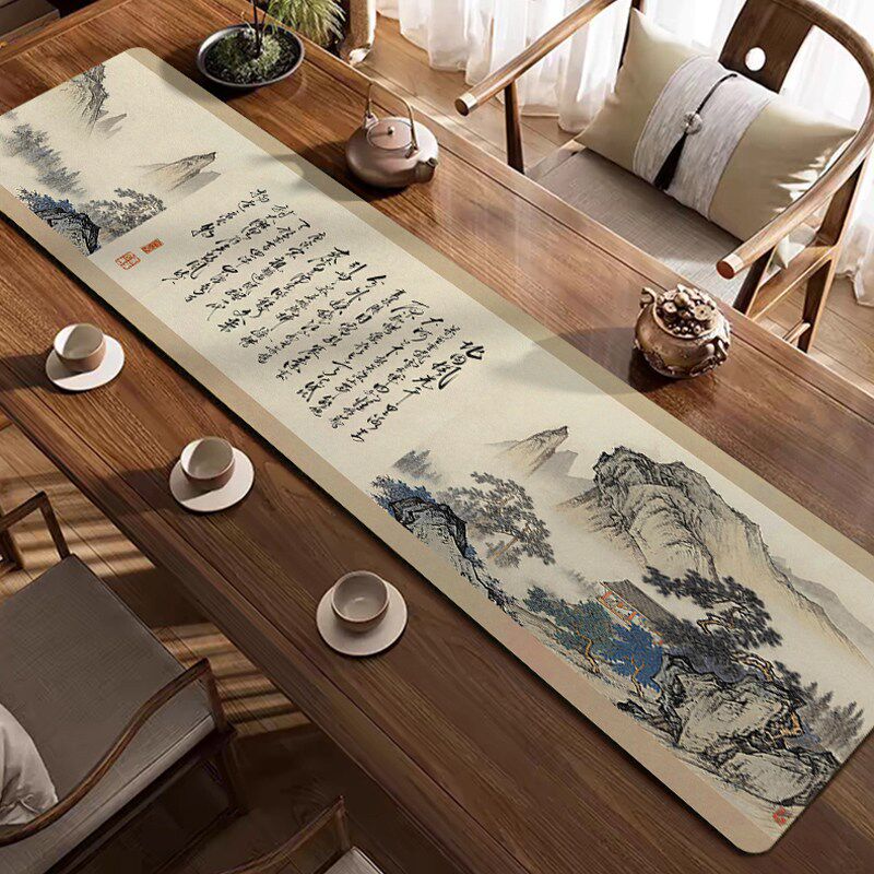 速发禅意山水茶席国风桌旗硅藻泥吸水茶巾茶桌垫布茶台专用干泡杯