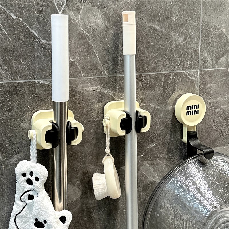 速发卫生间拖把壁挂夹吸盘免打孔挂钩物室多功能门后置浴架拖把夹