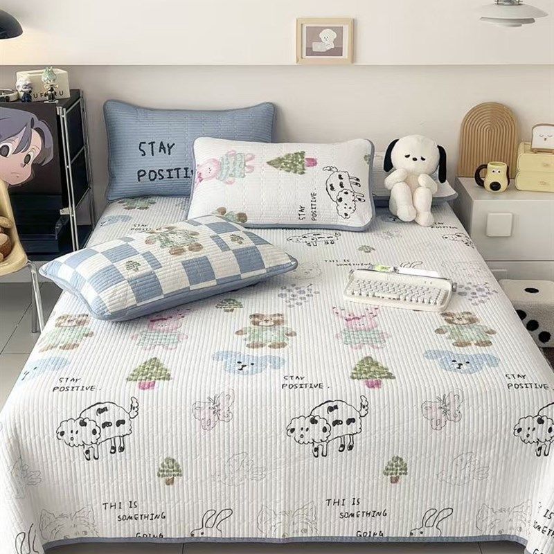 韩式纯棉加厚卡j通可爱儿童绗缝床盖床垫床单三件套可定做