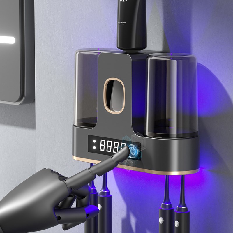 智能牙刷消毒器杀菌烘干紫外线牙刷架子口杯牙P杯壁挂式电动置物