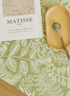 拾光绿色植物花卉桌布田园复古ins风文艺拍照背景布茶Z几印花餐桌