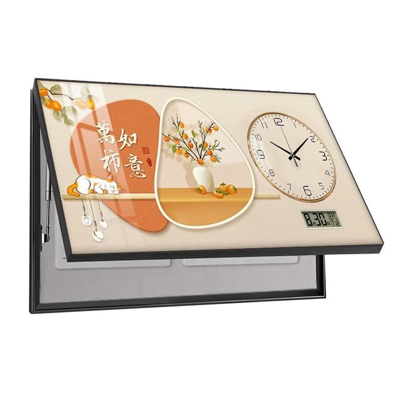 电表箱装饰画f带钟表万年历2024新款轻奢高级感配电箱盒遮挡挂画