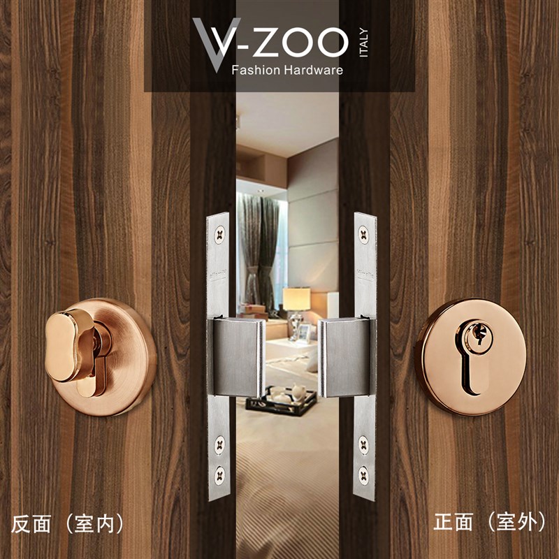 304不锈钢黑色j辅助锁玫瑰金色闭锁无把手门锁暗门隐形门锁通道锁