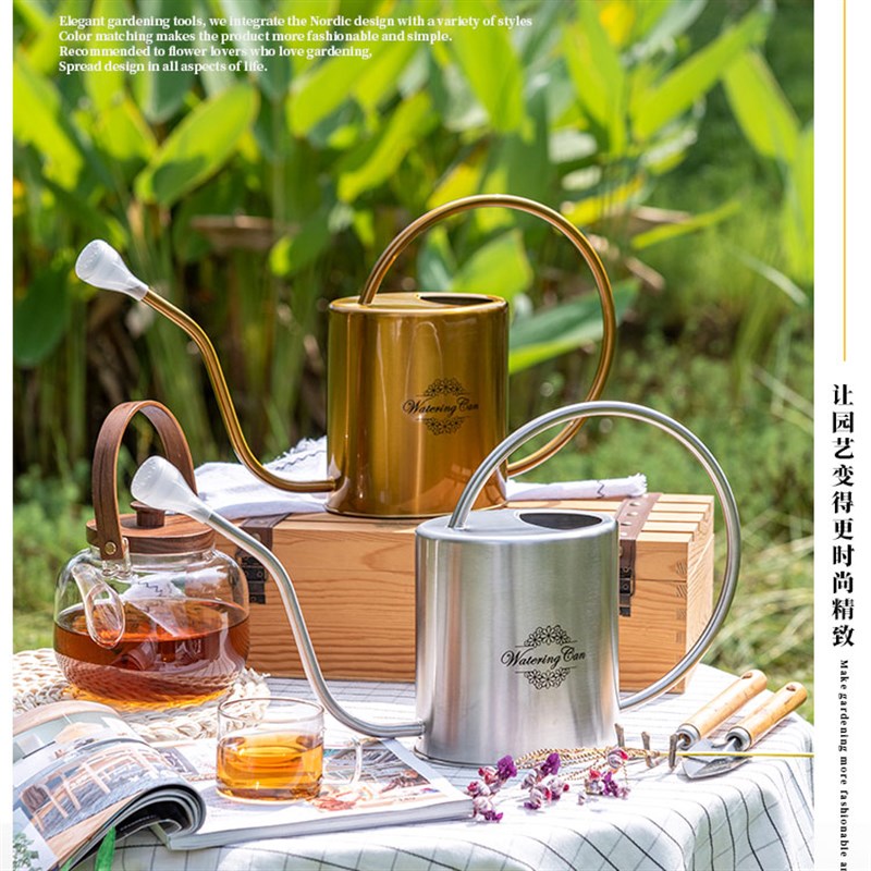 家用多肉a盆栽浇水壶创意长嘴淋花壶园艺欧式洒水壶复古不锈钢