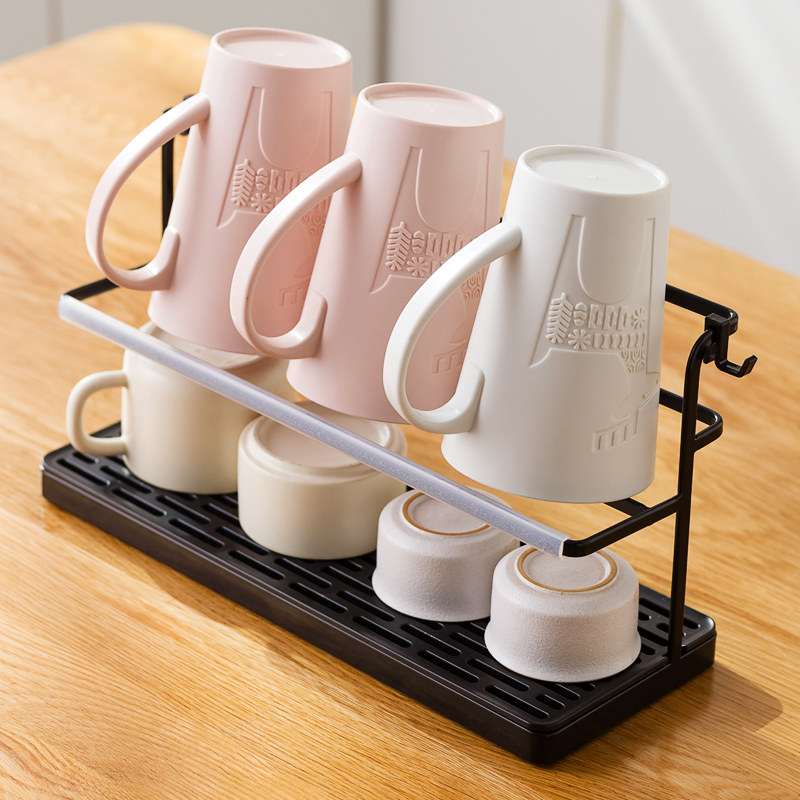 杯子收纳置物架双层茶杯架茶具收纳E架沥水托盘家用桌面放水杯杯