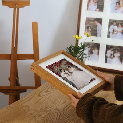 榫卯实木相框洗照片做成s摆台装裱字画全家福制作海报挂墙圆角画
