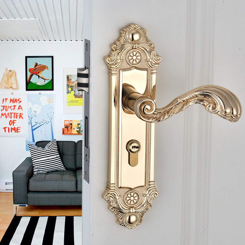 豪华欧式门锁三件l套红古铜静音门锁实心把手防盗五金锁具套装家