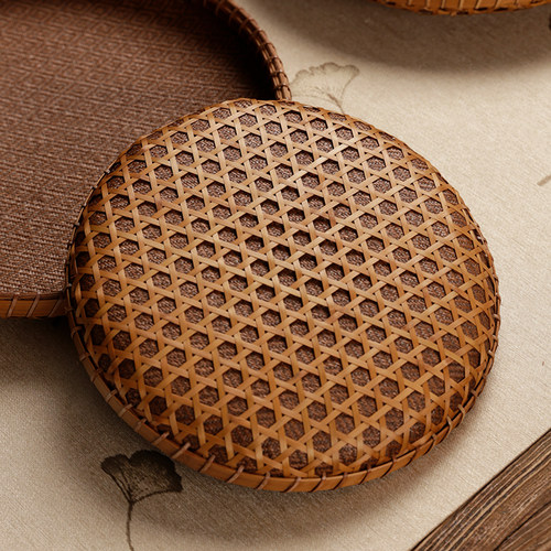 高档手工藤编席面竹编托盘精品圆簸箕水果篮子茶道点W心馒头收纳