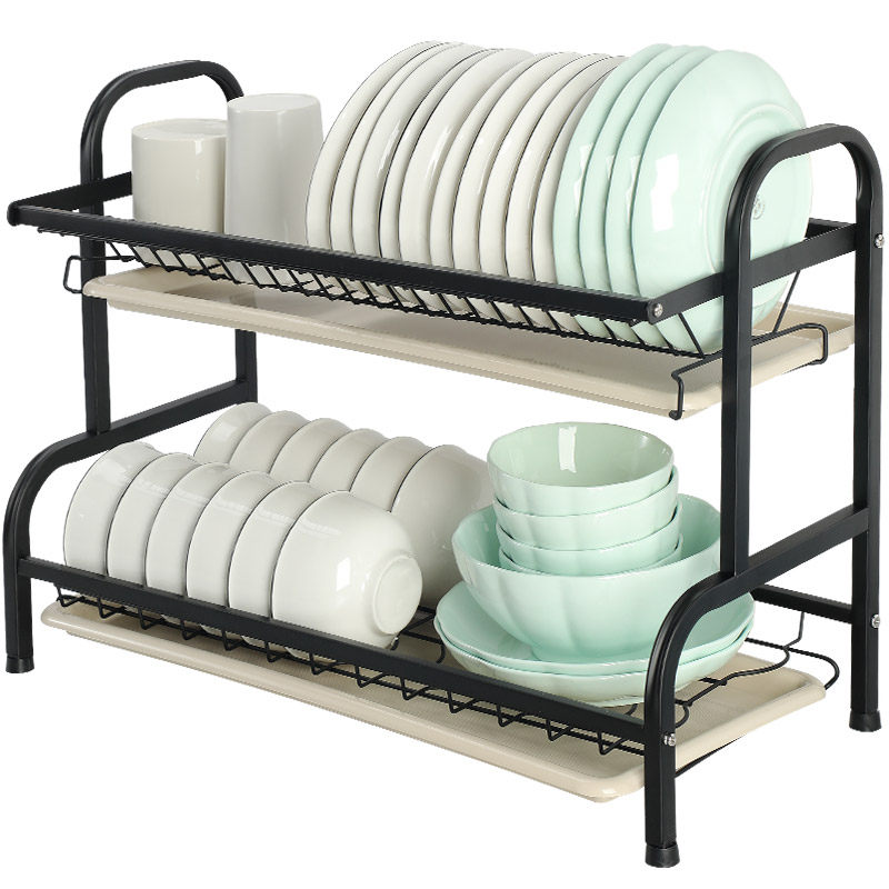 厨房置物架晾洗放碗架双层沥水架碗盘收纳架沥水T篮台面漏水碗碟